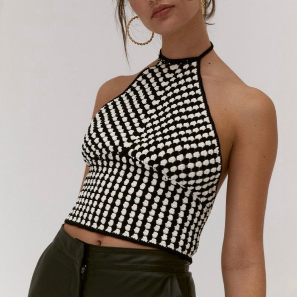 Musier Paris black and white crochet "Miranda" halter top